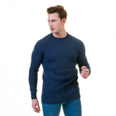 Blue Rounded Neck  European Wool Luxury Zippered With Sweater Jacket Warm Winter Tailor Fit
